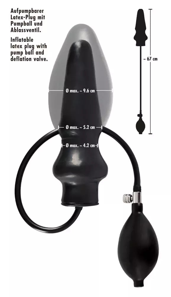 You2Toys lateksinis pripučiamas kamštis, juodas, 20 cm, reguliuojamo dydžio sistema