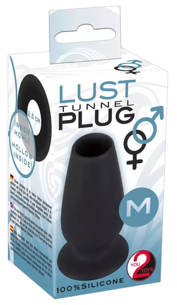 You2Toys Lust Tunnel Plug M silikoninis tuščiaviduris kamštis, juodas, 10 cm