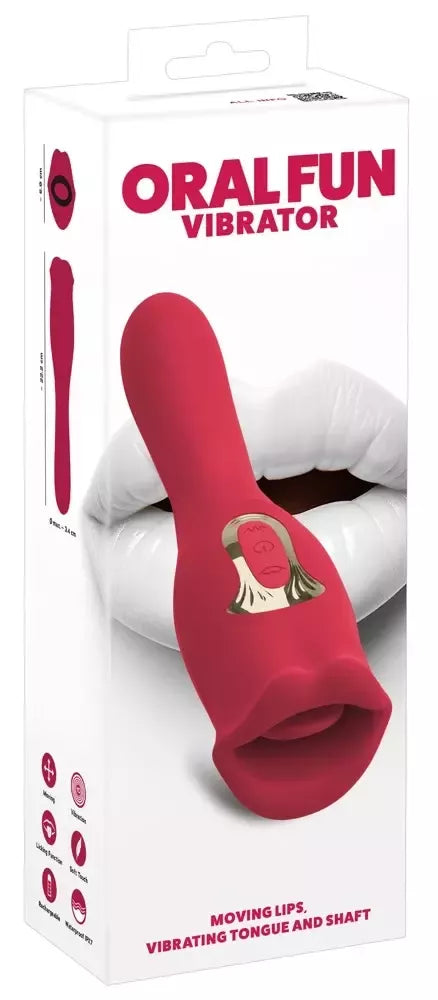 You2Toys Oral Fun Vibrator L dvipusis vibruojantis stimuliatorius su judančiomis lūpomis, rožinis, 22,2 cm