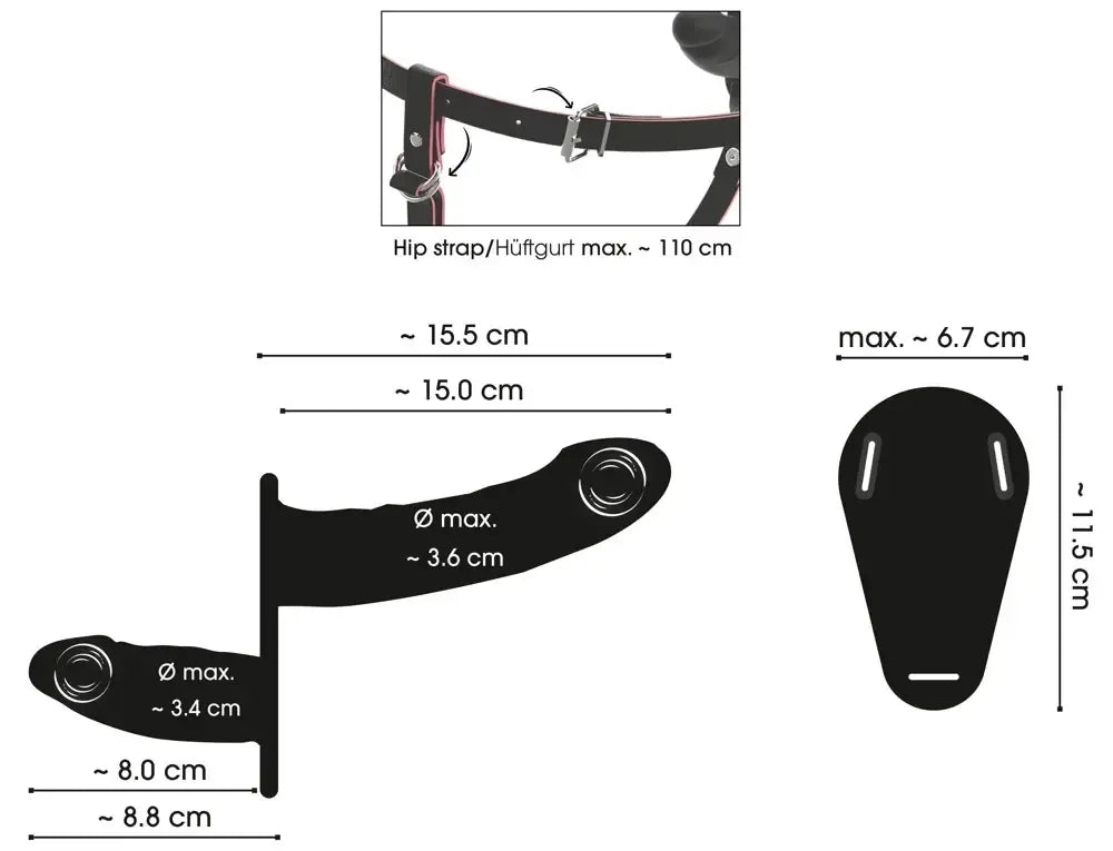 You2Toys RC vibruojantis dvigubas dirbtinis falas su diržu, reguliuojamas, silikoninis, juodas