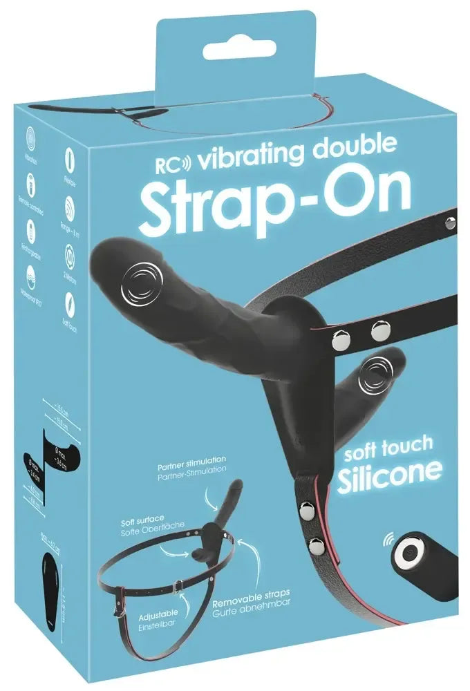 You2Toys RC vibruojantis dvigubas dirbtinis falas su diržu, reguliuojamas, silikoninis, juodas