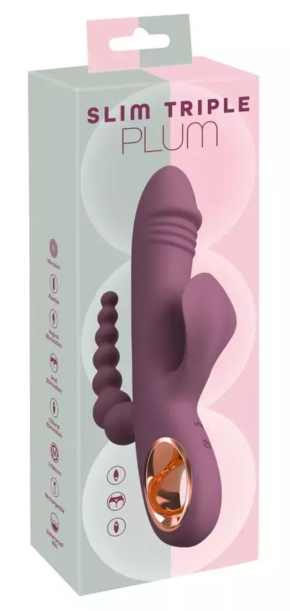 You2Toys Slim Triple Plum 3-in-1 intymi sistema, atspari vandeniui, violetinė
