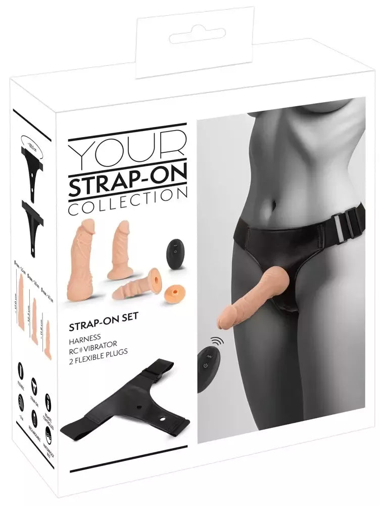 You2Toys Strap-On rinkinys RC Vibe su silikoniniais priedais, juodas