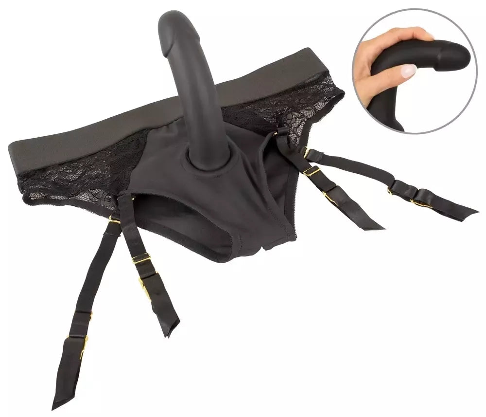You2Toys Your Strap-On rinkinys – juodos kelnaitės su reguliuojamais dirželiais ir silikonine sistema