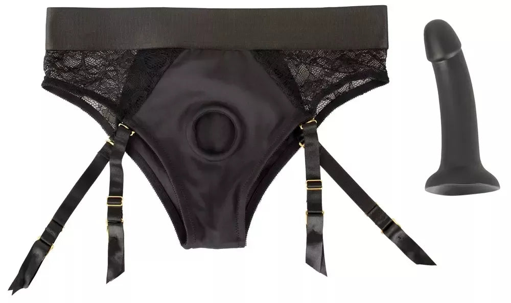 You2Toys Your Strap-On rinkinys – juodos kelnaitės su reguliuojamais dirželiais ir silikonine sistema